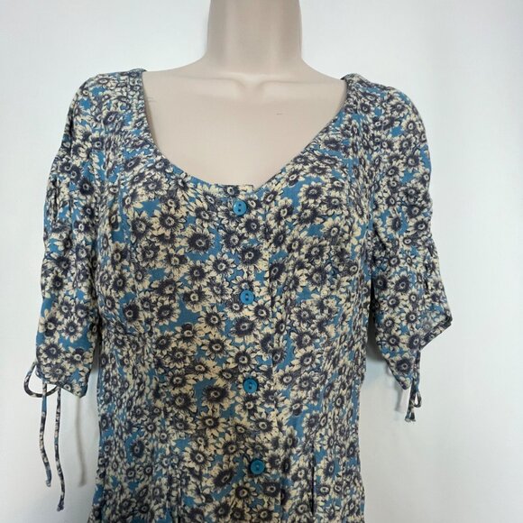 Free People Laced Up Mini Dress Medium Blue Black  Bohemian Cottagecore Boho - Picture 2 of 14